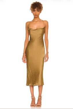 Lovers + Friends Lauren Leopard Print Satin Midi Slip Dress in Gold Size XL
